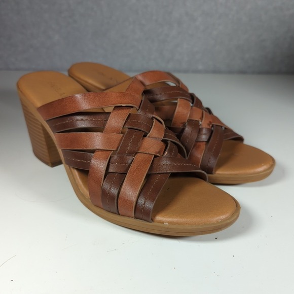 Shoes - Solanz 7.5 M Sandals Brown Weaved‎ Block Heel Open Toe 90s Y2K